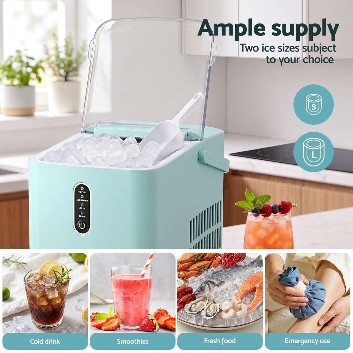 Devanti 12KG Ice Maker Machine Bullet Ice Cube Portable Green Awezingly