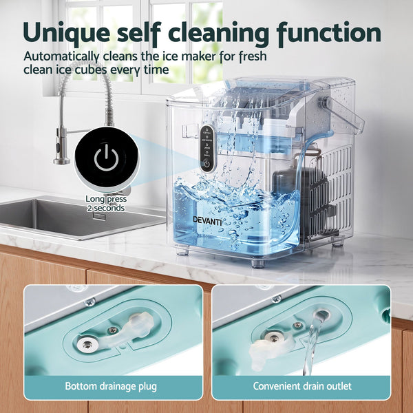 Devanti 12KG Ice Maker Machine Bullet Ice Cube Portable Green Awezingly