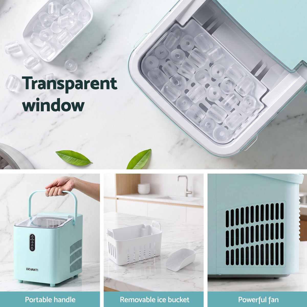 Devanti 12KG Ice Maker Machine Bullet Ice Cube Portable Green Awezingly