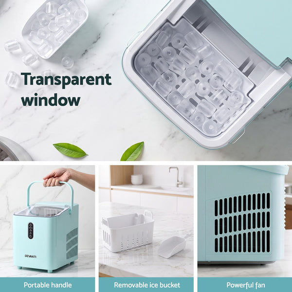 Devanti 12KG Ice Maker Machine Bullet Ice Cube Portable Green Awezingly