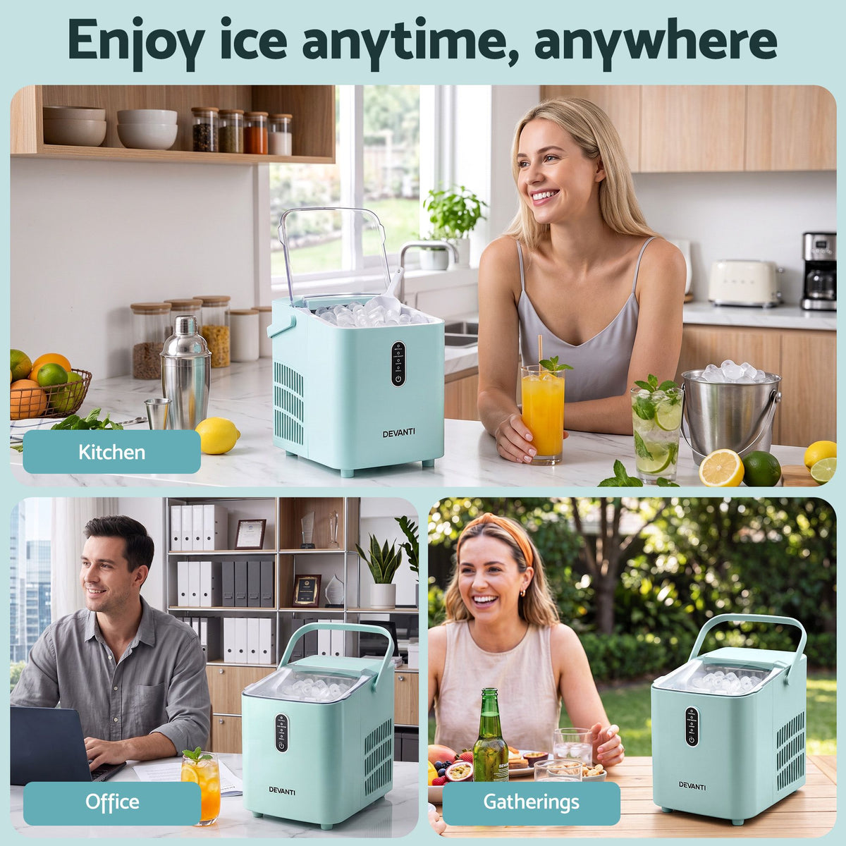 Devanti 12KG Ice Maker Machine Bullet Ice Cube Portable Green Awezingly