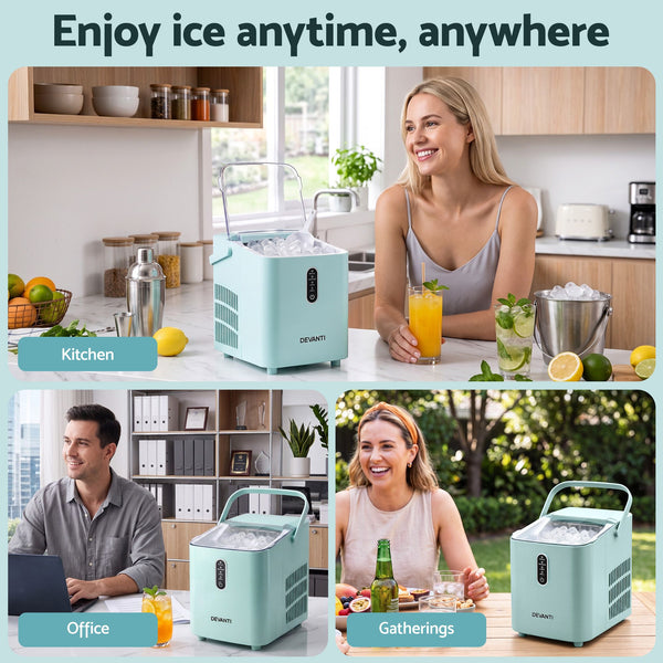 Devanti 12KG Ice Maker Machine Bullet Ice Cube Portable Green Awezingly