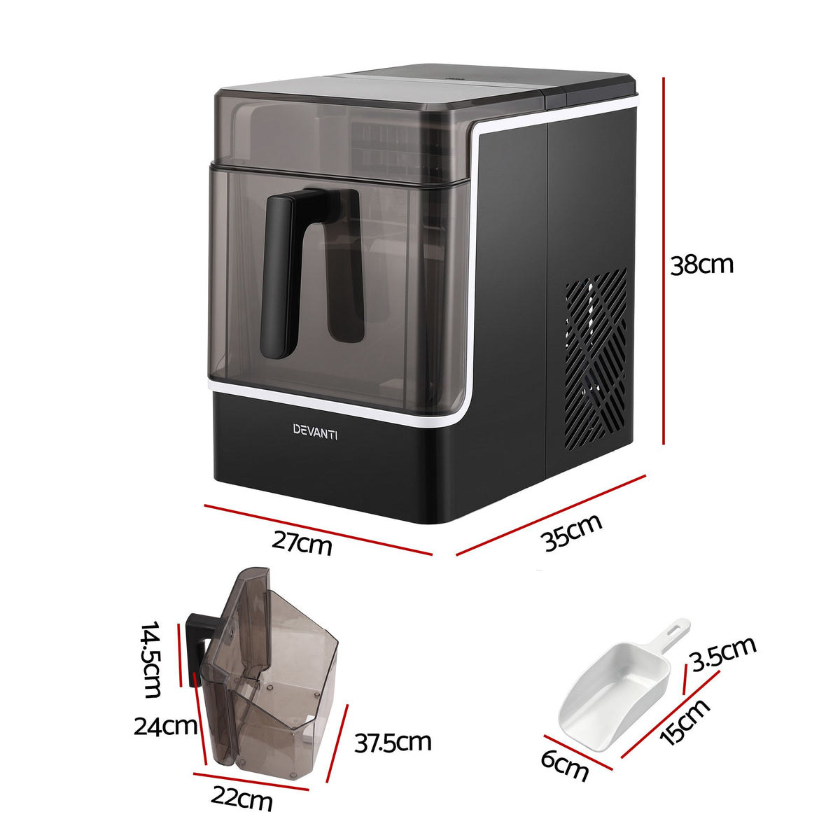 Devanti Ice Maker 23kg Portable Basket Square Cube Machine Black Awezingly