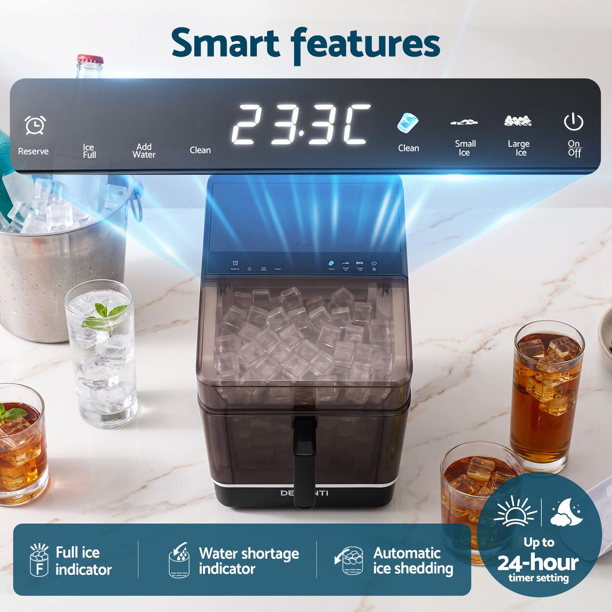 Devanti Ice Maker 23kg Portable Basket Square Cube Machine Black Awezingly