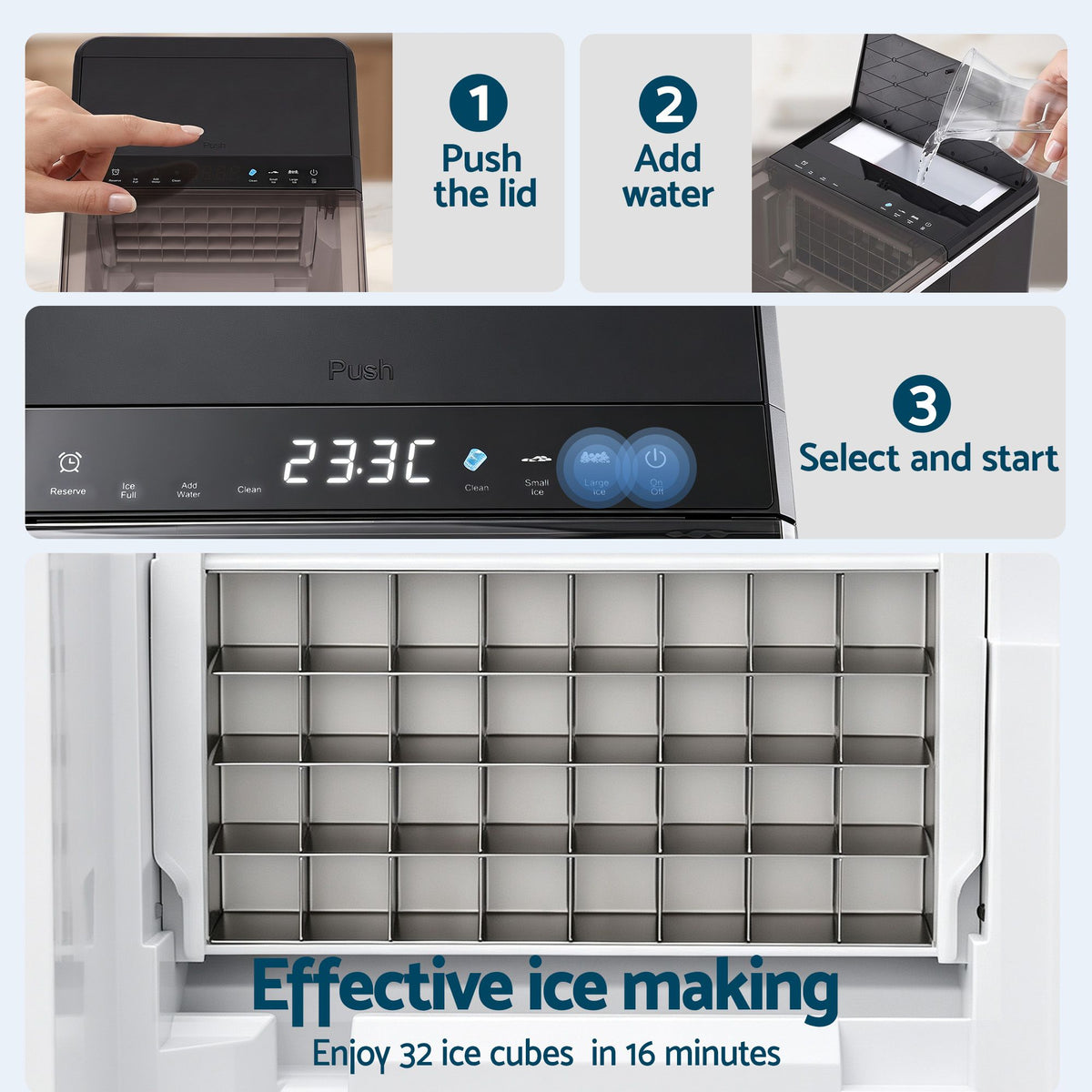 Devanti Ice Maker 23kg Portable Basket Square Cube Machine Black Awezingly