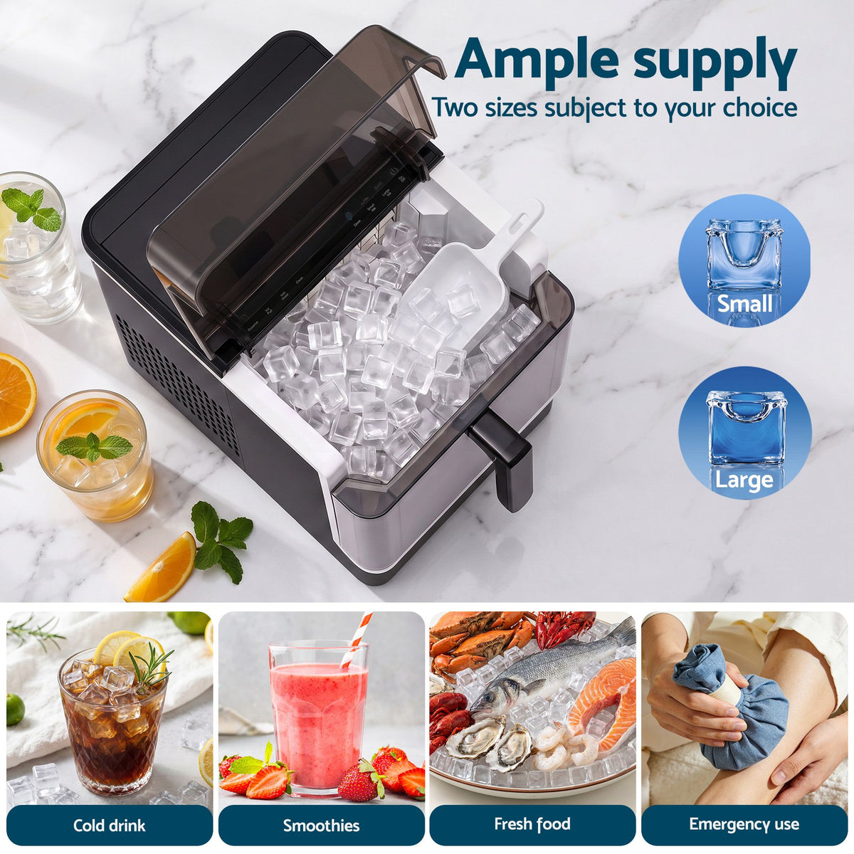 Devanti Ice Maker 23kg Portable Basket Square Cube Machine Black Awezingly