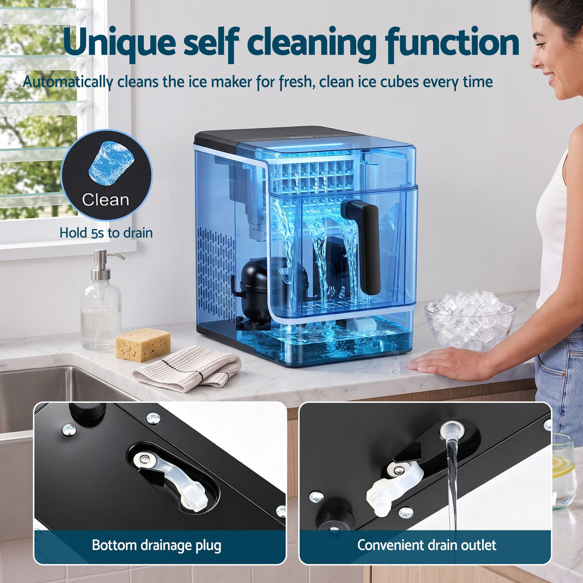 Devanti Ice Maker 23kg Portable Basket Square Cube Machine Black Awezingly