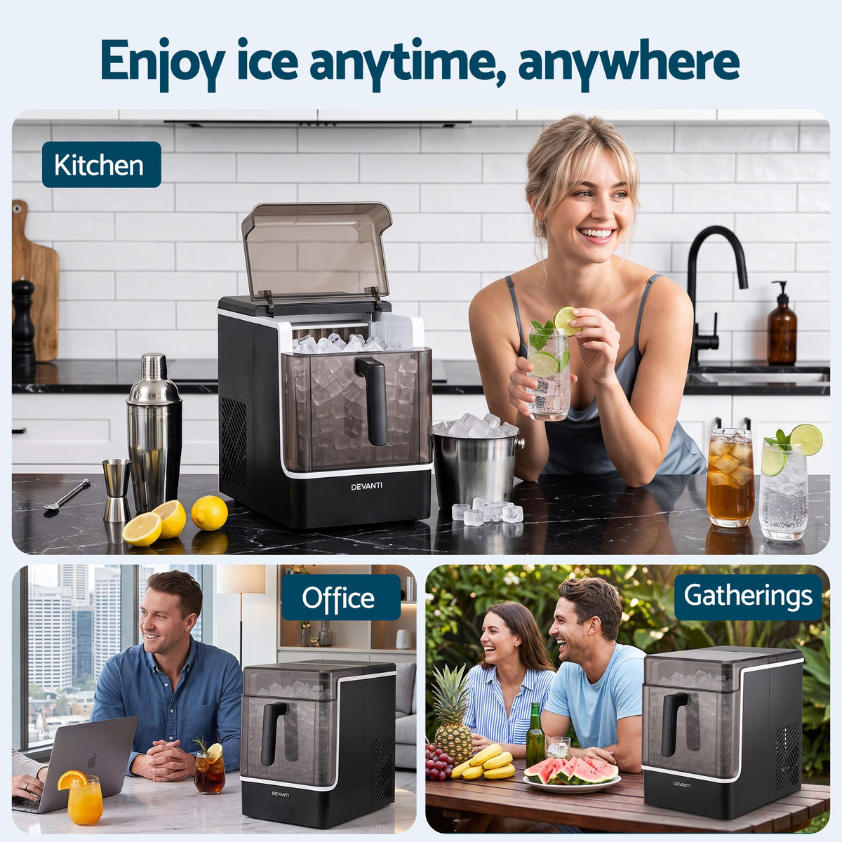 Devanti Ice Maker 23kg Portable Basket Square Cube Machine Black Awezingly