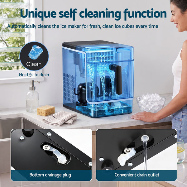 Devanti Ice Maker 23kg Portable Basket Square Cube Machine Black Awezingly