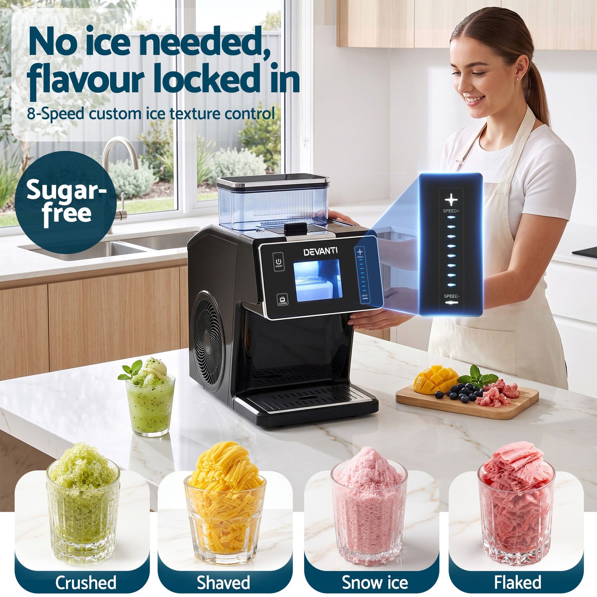 Devanti 20kg/24hr Ice Maker Snowflake Shaved Ice Slushie Maker Black Awezingly