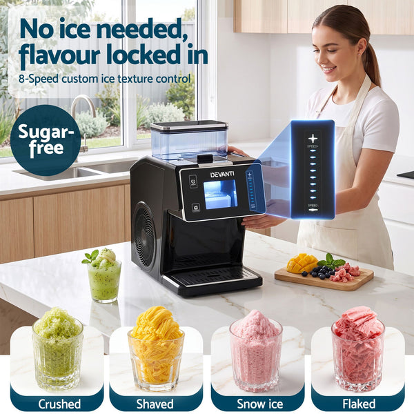 Devanti 20kg/24hr Ice Maker Snowflake Shaved Ice Slushie Maker Black Awezingly