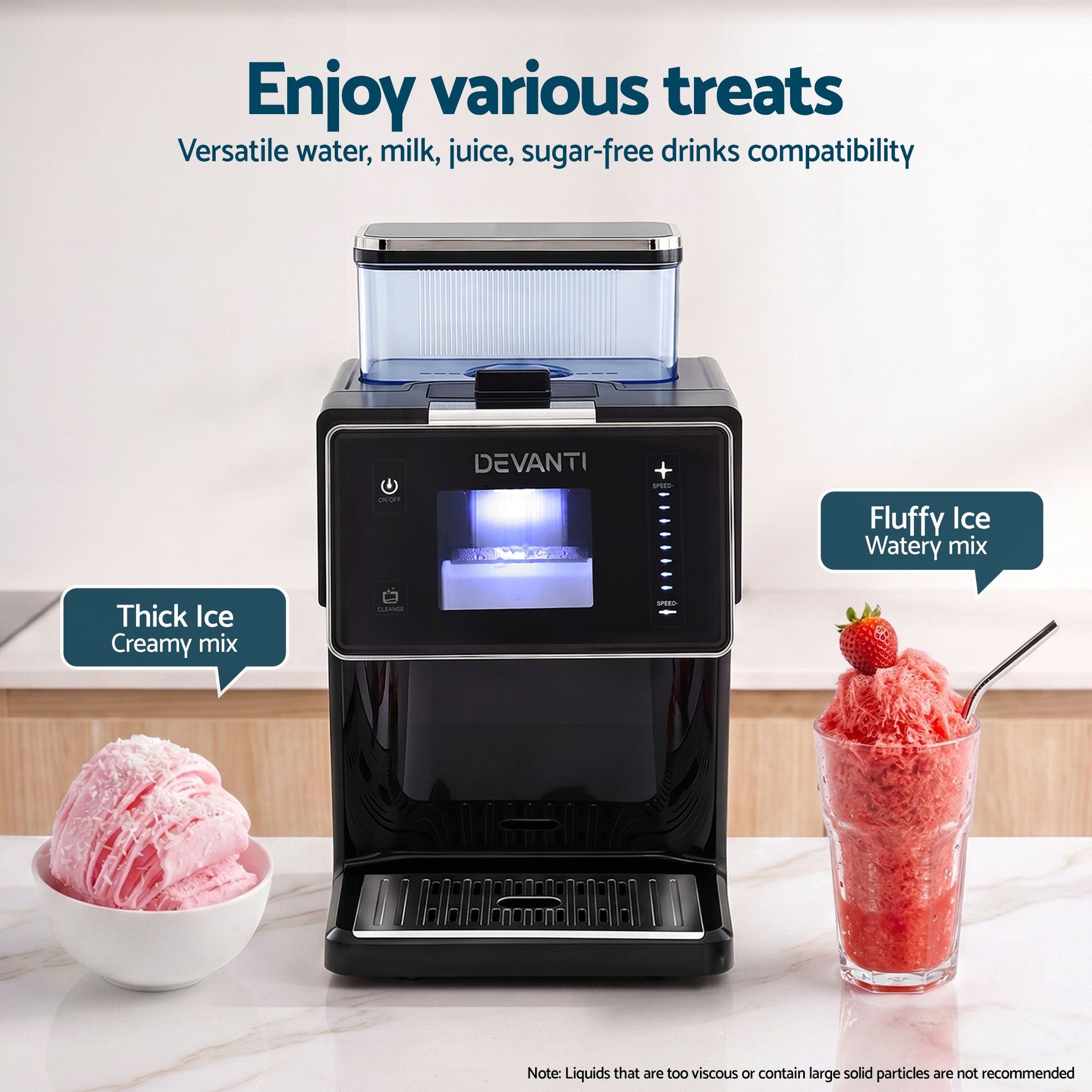 Devanti 20kg/24hr Ice Maker Snowflake Shaved Ice Slushie Maker Black Awezingly