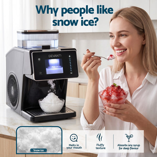 Devanti 20kg/24hr Ice Maker Snowflake Shaved Ice Slushie Maker Black Awezingly