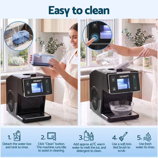 Devanti 20kg/24hr Ice Maker Snowflake Shaved Ice Slushie Maker Black Awezingly