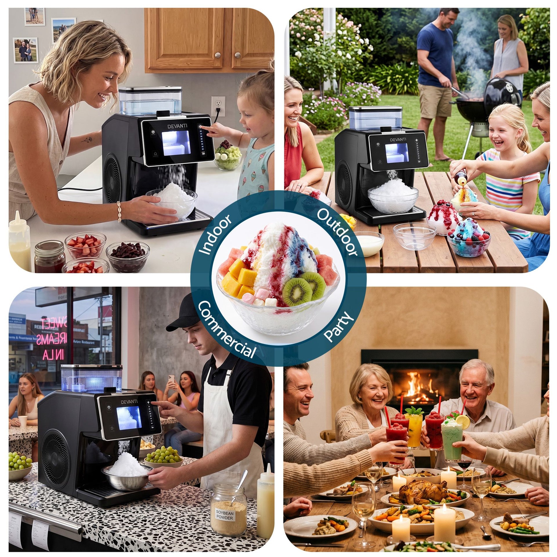 Devanti 20kg/24hr Ice Maker Snowflake Shaved Ice Slushie Maker Black Awezingly