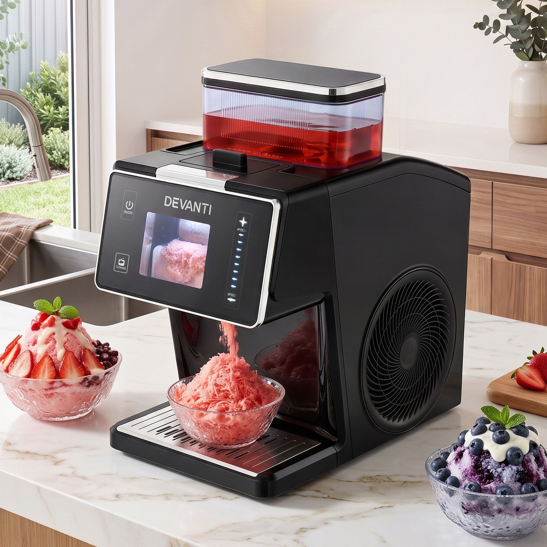 Devanti 20kg/24hr Ice Maker Snowflake Shaved Ice Slushie Maker Black Awezingly