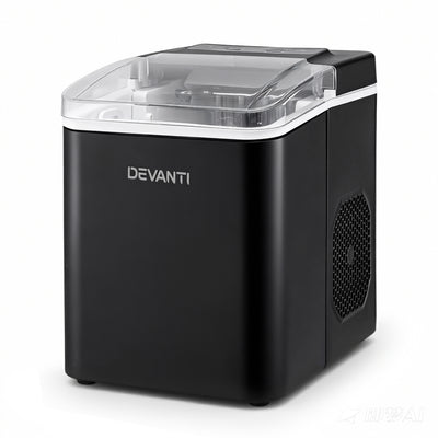 Devanti Ice Maker Machine Portable 12kg Countertop w/Self Cleaning 1.2L Black