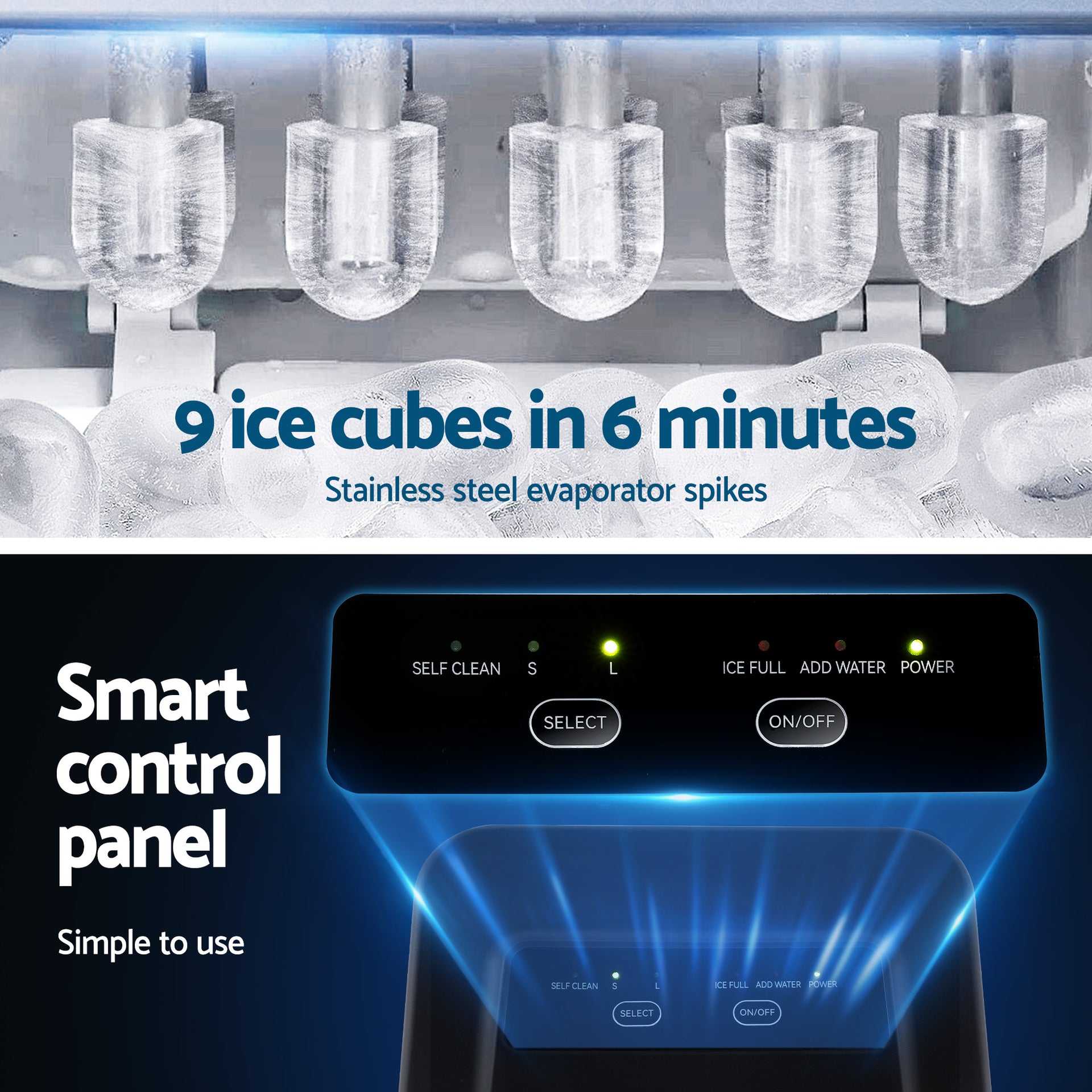 Devanti Ice Maker Machine Portable 12kg Countertop w/Self Cleaning 1.2L Black Awezingly