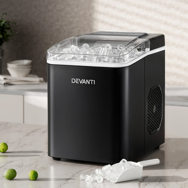 Devanti Ice Maker Machine Portable 12kg Countertop w/Self Cleaning 1.2L Black Awezingly