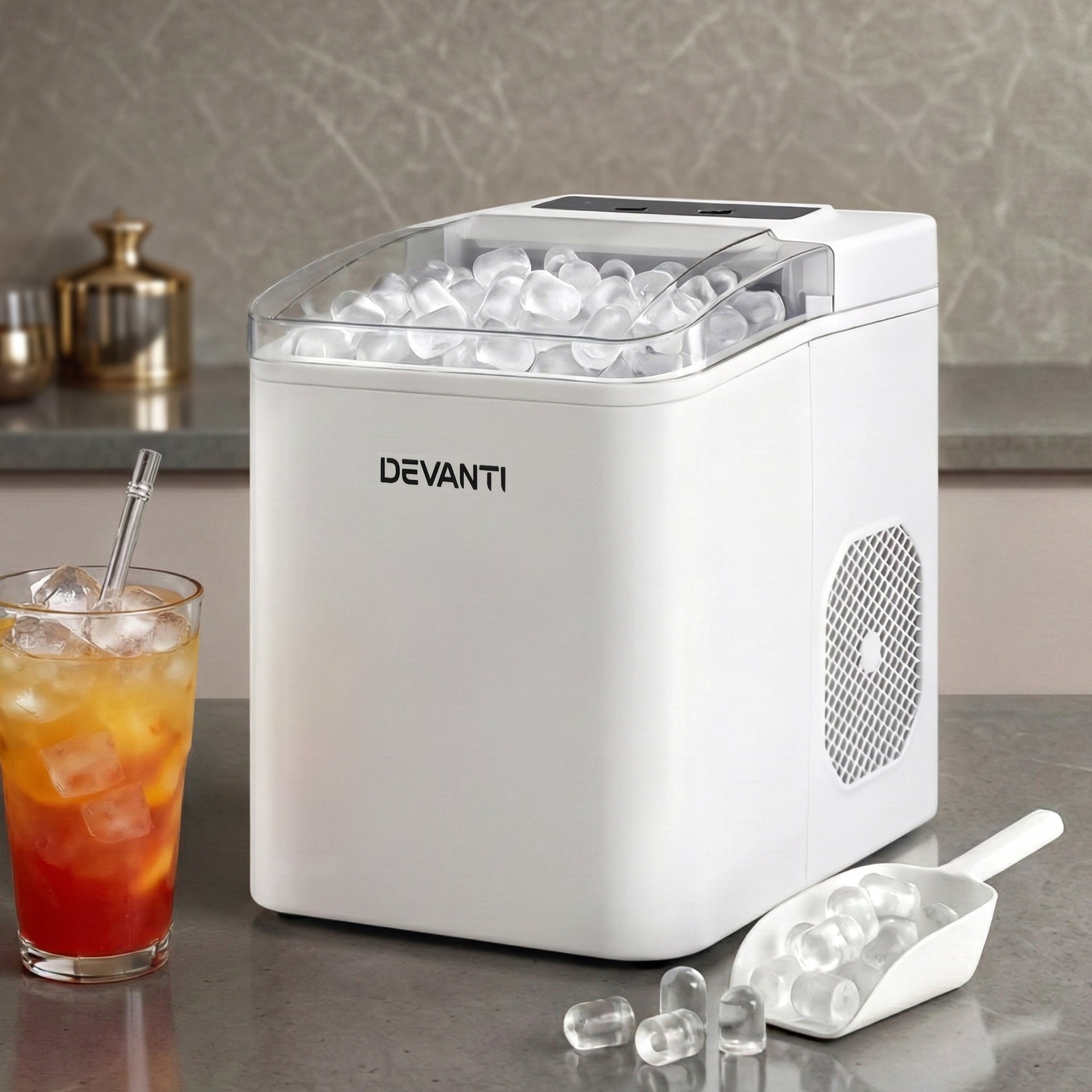 Devanti Ice Maker Machine Portable 12kg Countertop w/Self Cleaning 1.2L White Awezingly