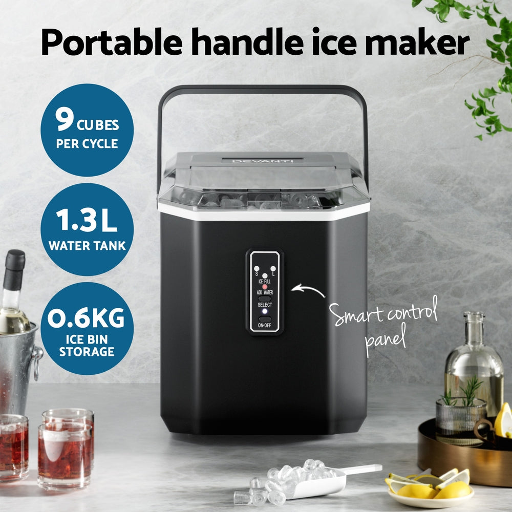 Devanti 12kg Ice Maker Machine 1.3L w/Scoop Holder Black DEVANTI
