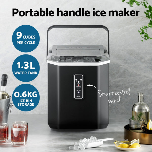 Devanti 12kg Ice Maker Machine 1.3L w/Scoop Holder Black DEVANTI