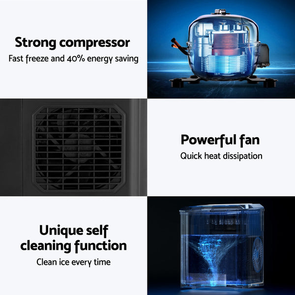 Devanti 12kg Ice Maker Machine 1.3L w/Scoop Holder Black DEVANTI