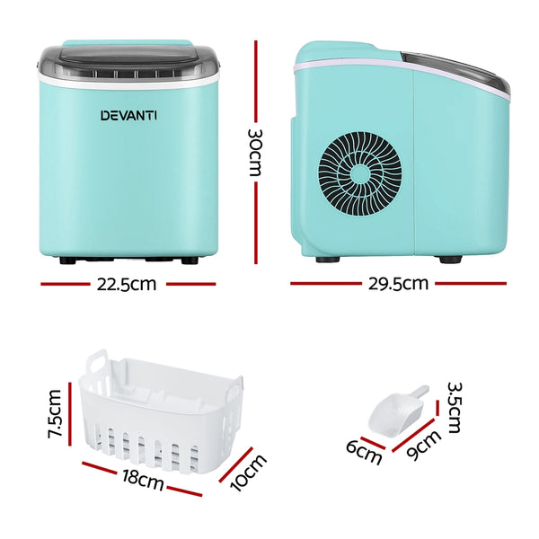 Devanti 12kg Ice Maker Machine w/Self Cleaning Green Awezingly