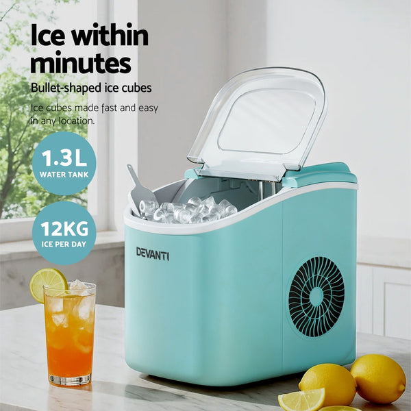 Devanti 12kg Ice Maker Machine w/Self Cleaning Green Awezingly