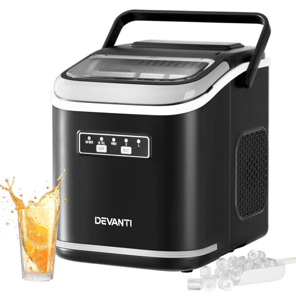 Devanti Ice Maker Machine Portable 12kg Countertop w/Self Cleaning 1.3L Black Awezingly
