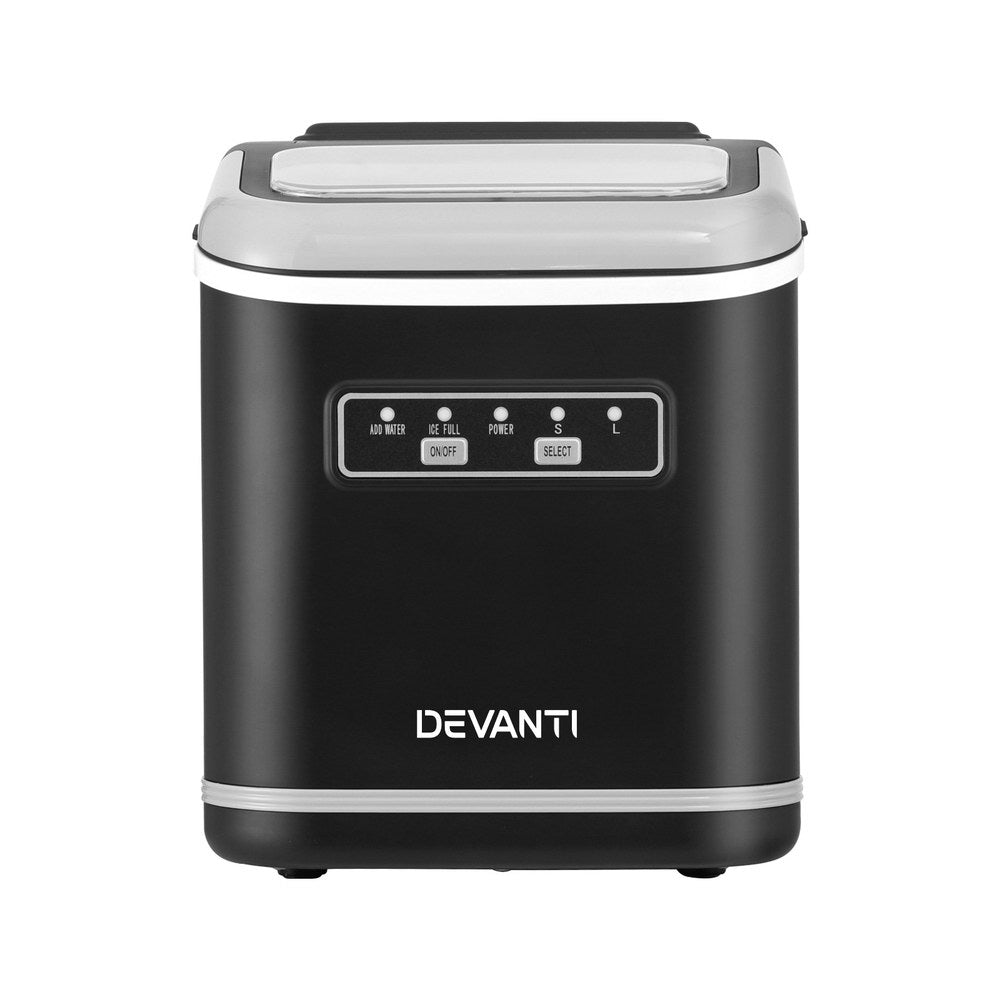 Devanti Ice Maker Machine Portable 12kg Countertop w/Self Cleaning 1.3L Black Awezingly