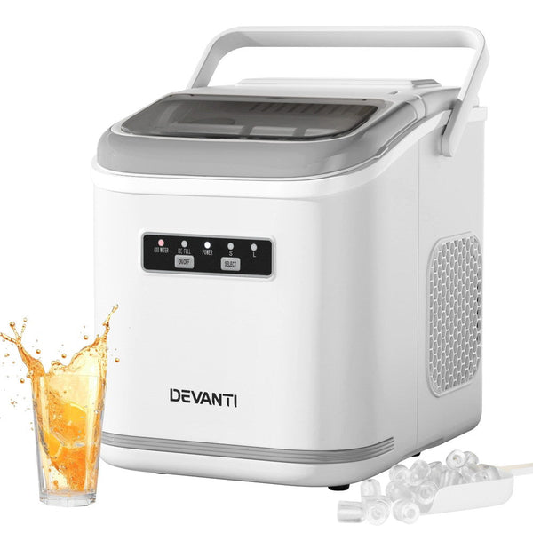 Devanti Ice Maker Machine Portable 12kg Countertop w/Self Cleaning 1.3L White Awezingly