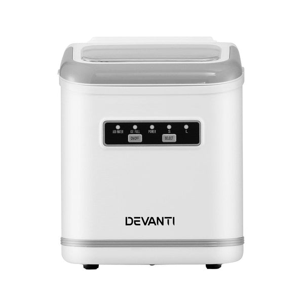 Devanti Ice Maker Machine Portable 12kg Countertop w/Self Cleaning 1.3L White Awezingly