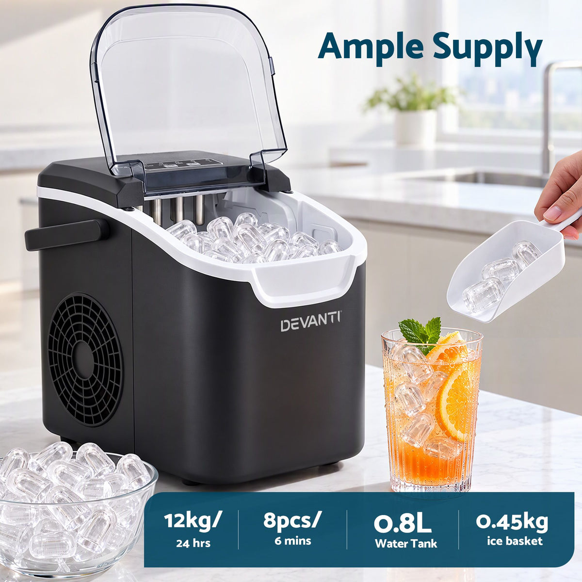 Devanti Ice Maker Ice Compact 12KG/24H Countertop Machine for Home Awezingly