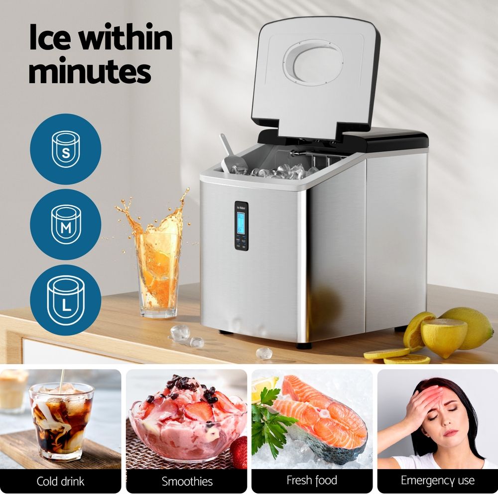 Devanti 15kg Ice Maker Machine Silver Awezingly