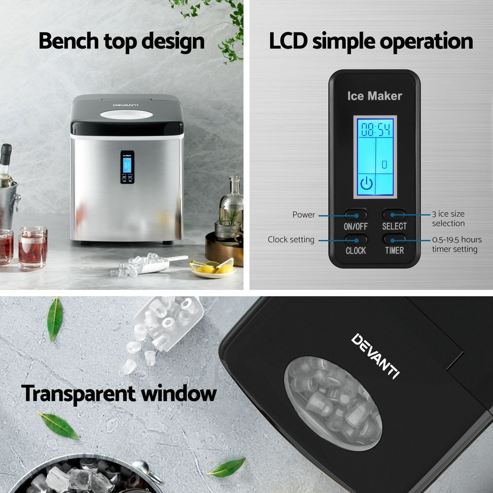 Devanti 15kg Ice Maker Machine Silver Awezingly