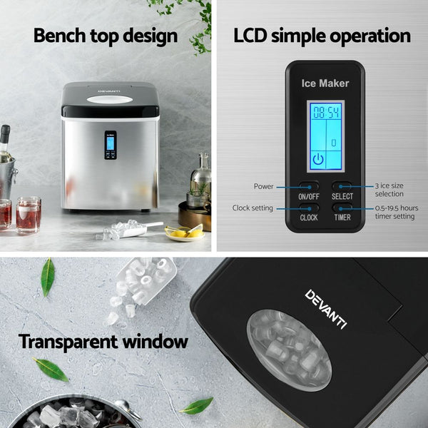 Devanti 15kg Ice Maker Machine Silver Awezingly