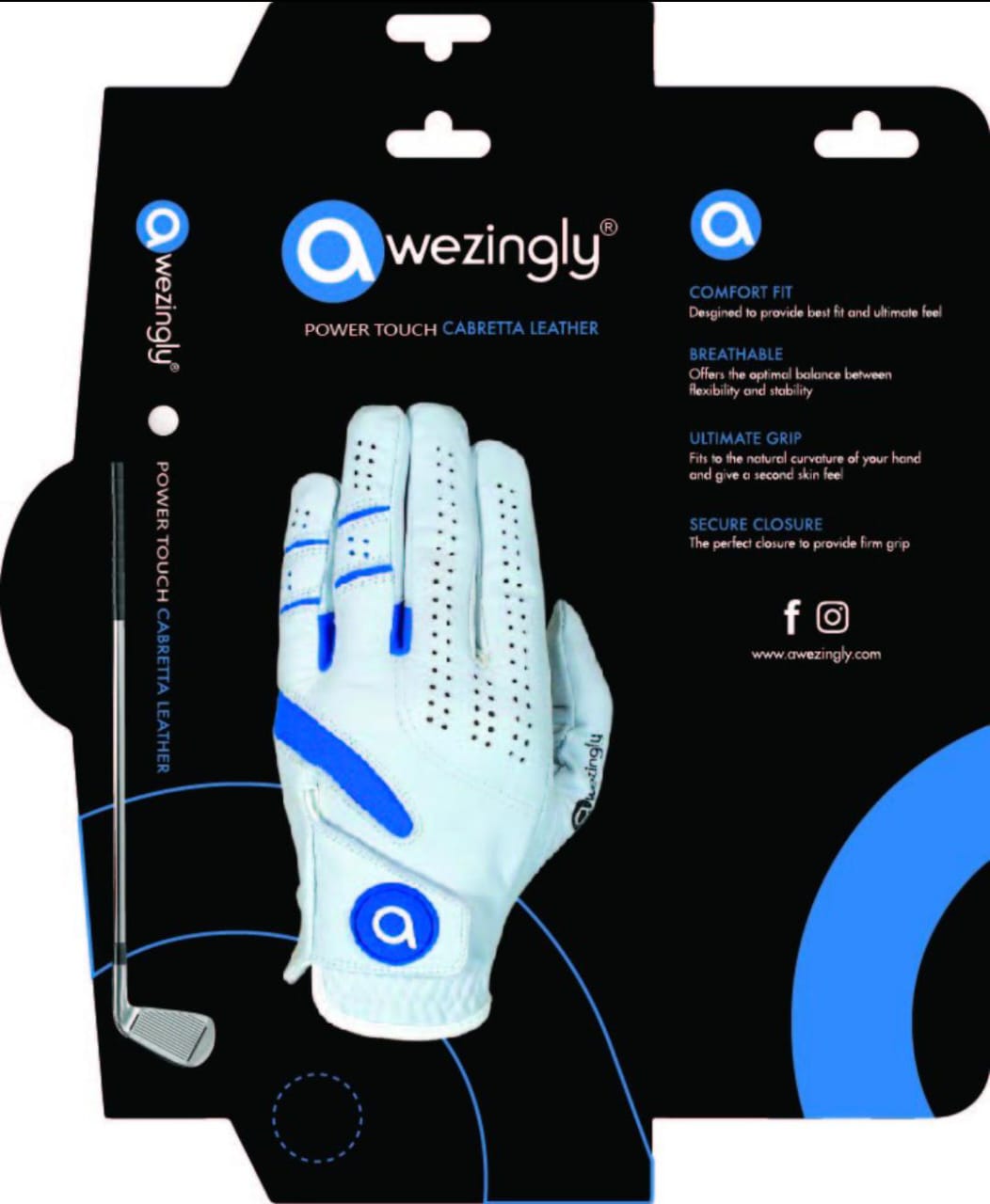 Awezingly Power Touch Cabretta Leather Golf Glove for Men - White
