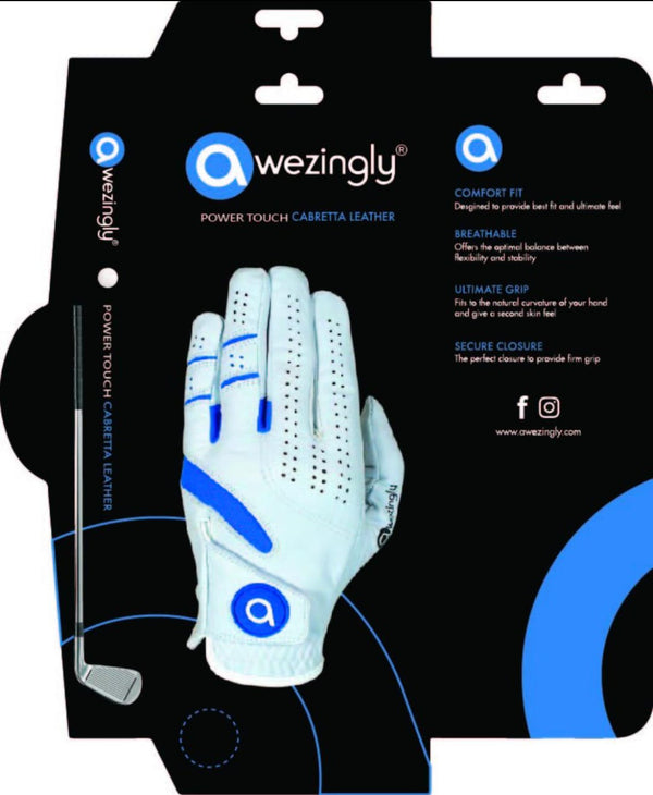 Awezingly Power Touch Cabretta Leather Golf Glove for Men - White Awezingly