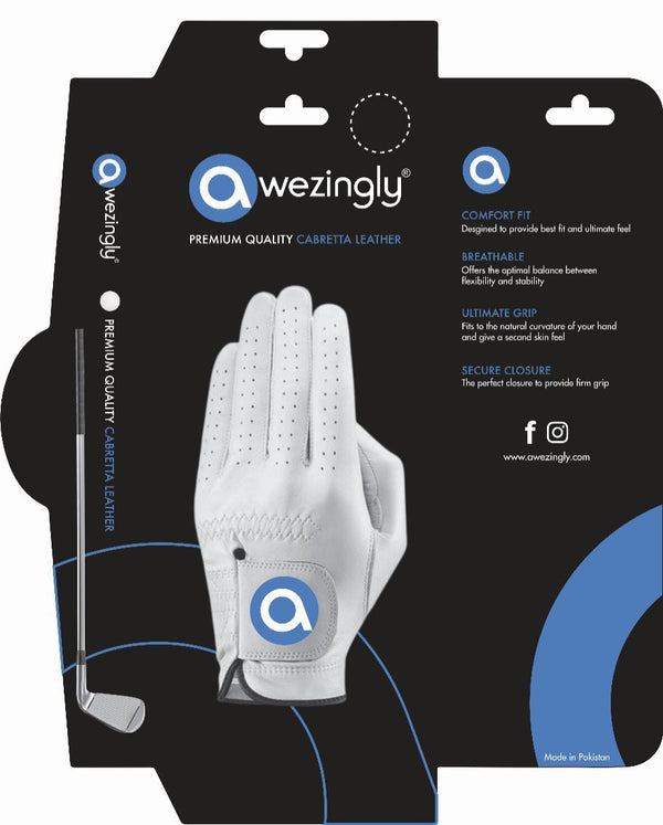 Awezingly Premium Quality Cabretta Leather Golf Glove for Men - White Awezingly