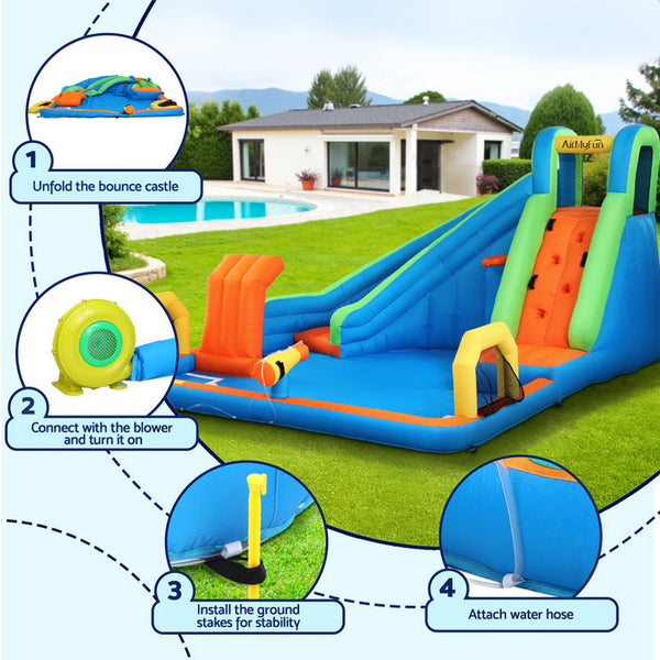 AirMyFun Kids Inflatable Pool Water Slide Cannon Splash Park Castle Outdoor Toys 427X374CM Awezingly