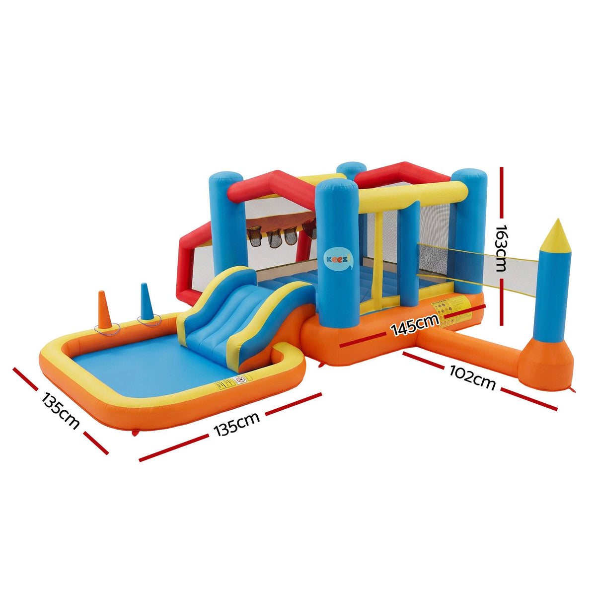 Keezi Inflatable Kids Pool Play Park Jumping Castle Volleyball Net with Blower Balls 4mx4.37m Awezingly