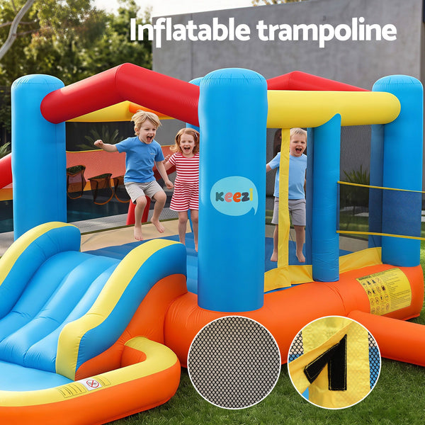 Keezi Inflatable Kids Pool Play Park Jumping Castle Volleyball Net with Blower Balls 4mx4.37m Awezingly