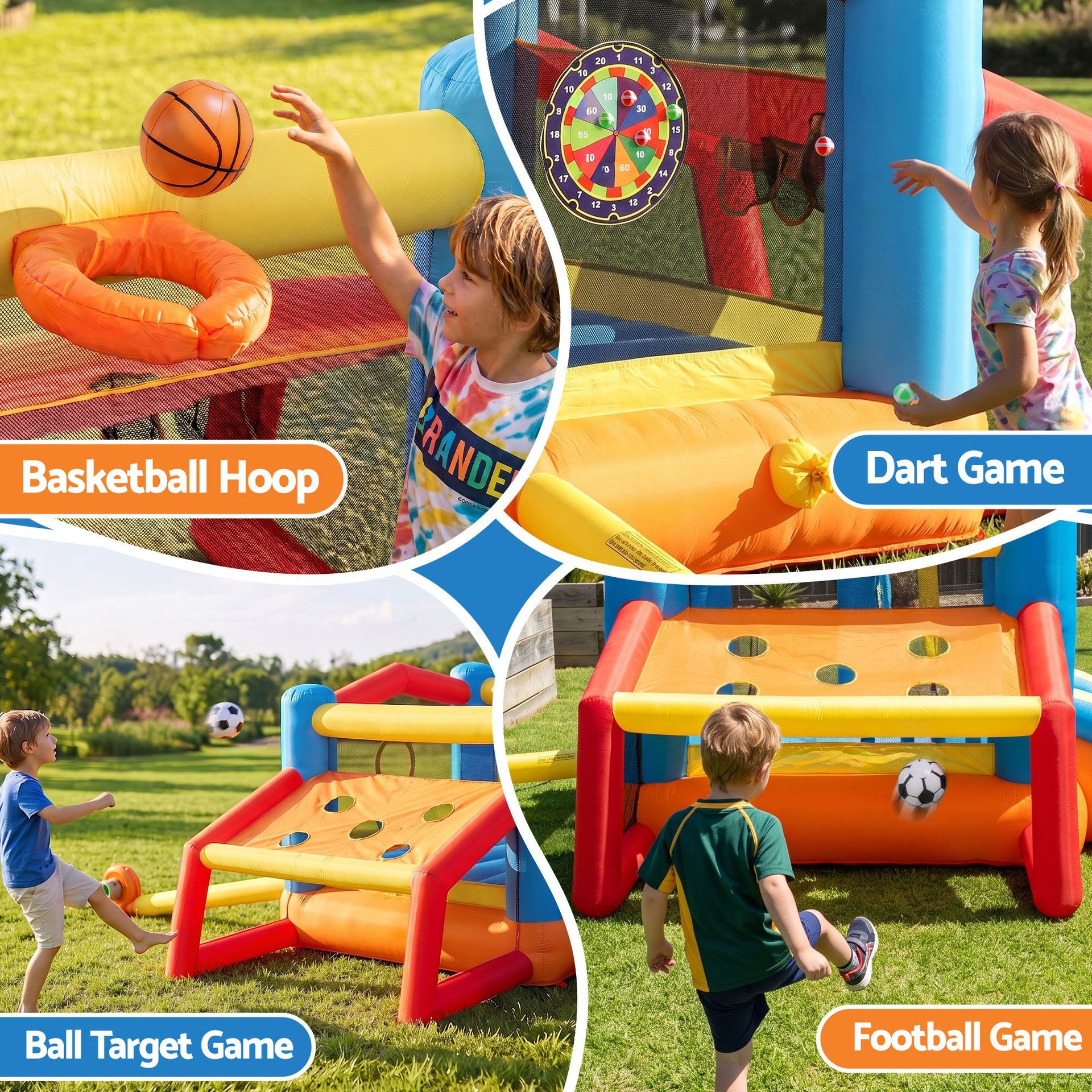Keezi Inflatable Kids Pool Play Park Jumping Castle Volleyball Net with Blower Balls 4mx4.37m Awezingly