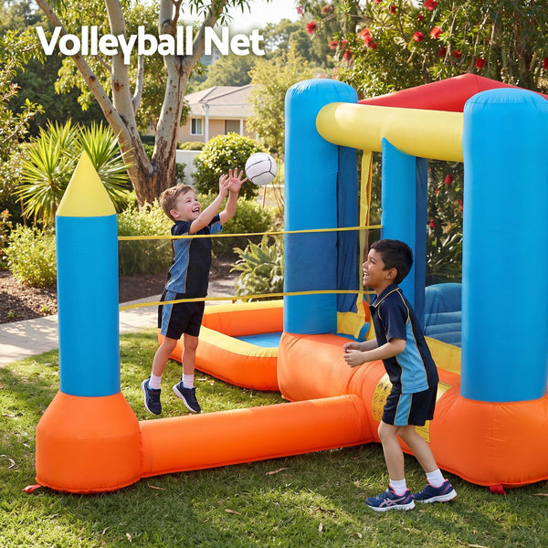 Keezi Inflatable Kids Pool Play Park Jumping Castle Volleyball Net with Blower Balls 4mx4.37m Awezingly