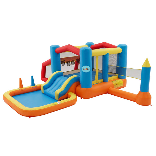 Keezi Inflatable Kids Pool Play Park Jumping Castle Volleyball Net with Blower Balls 4mx4.37m Awezingly