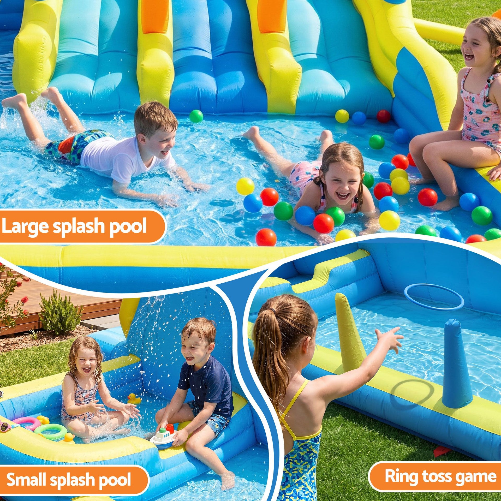 Keezi Inflatable Splash Kids Pool Water Slide Park with Blower 4m x 5.65m Awezingly