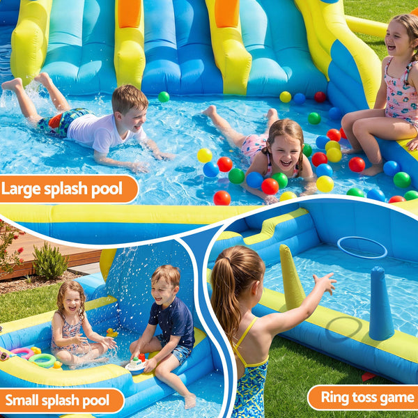 Keezi Inflatable Splash Kids Pool Water Slide Park with Blower 4m x 5.65m Awezingly