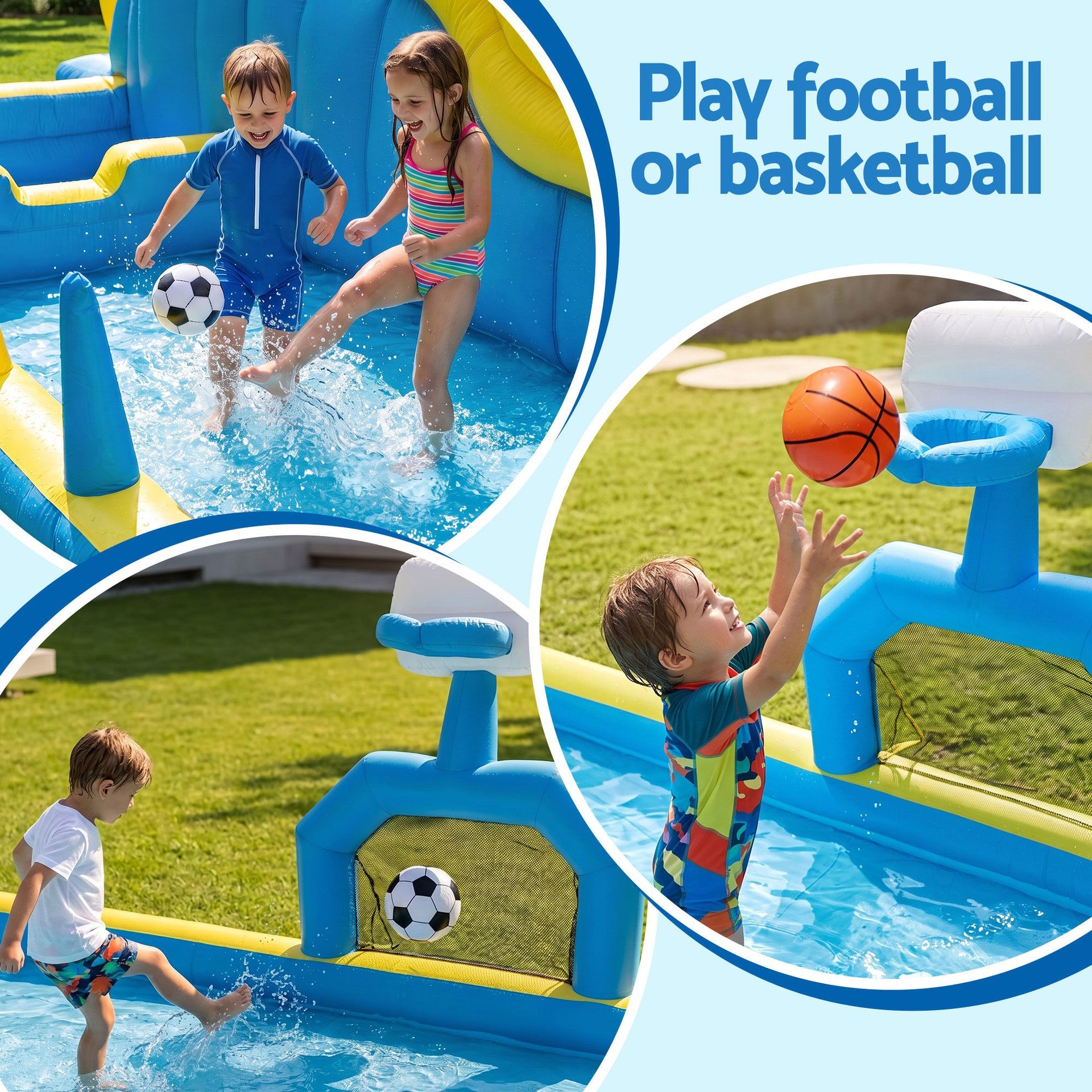 Keezi Inflatable Splash Kids Pool Water Slide Park with Blower 4m x 5.65m Awezingly