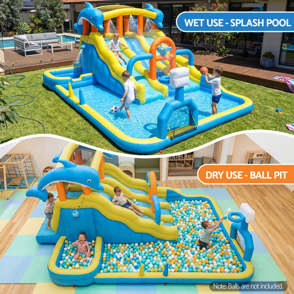 Keezi Inflatable Splash Kids Pool Water Slide Park with Blower 4m x 5.65m Awezingly
